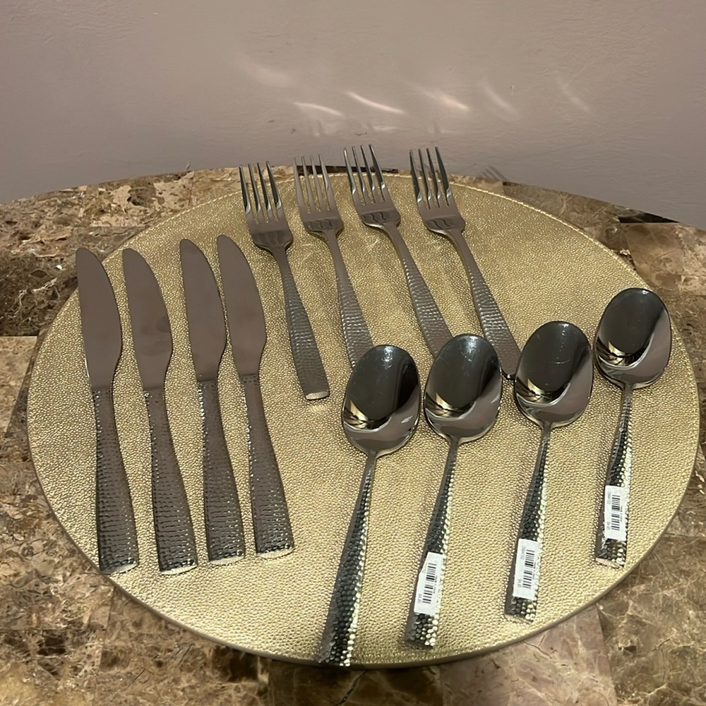 Faceted Stainless Steel Flatware Set, Set of 12